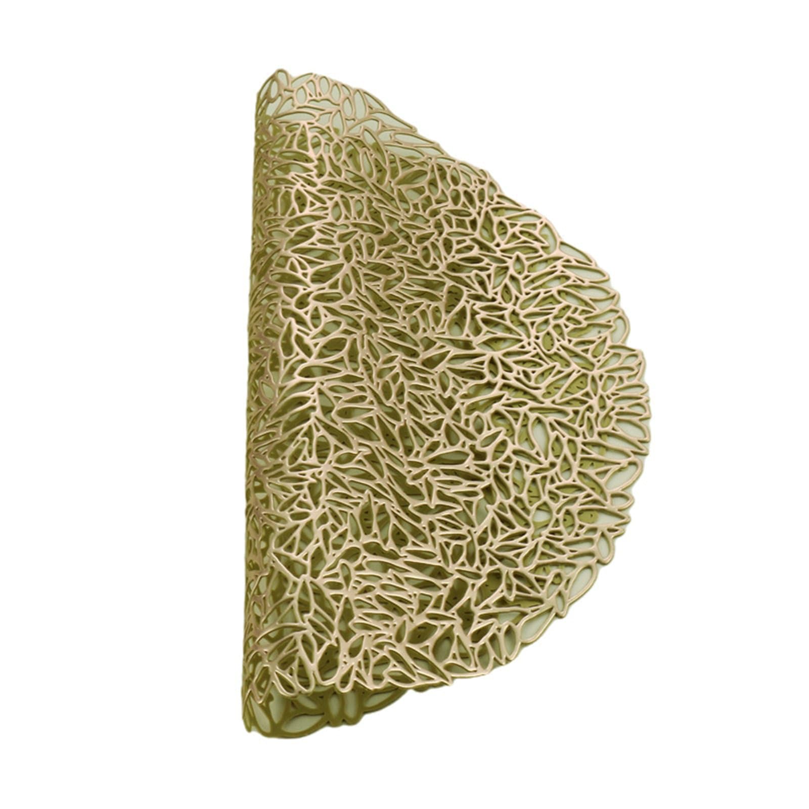 Juego de 8 manteles individuales redondos de cocina, lavable, diseño de hojas, circular, vacío, antideslizantes, resistentes al calor y antimanchas, color dorado, 38 cm