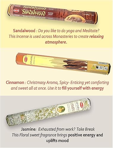 Miniatura 2 de HEM Paquete variado de varillas de incienso (6 tipos, 120 varillas de aroma) | Palitos de incienso de Palo Santo, incienso de canela, incienso de