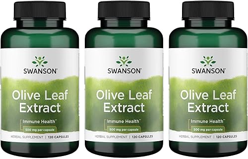 Swanson Cápsulas de extracto de hoja de olivo con 20% de oleuropeina - (120 cápsulas, 500 mg cada una) 3 botellas