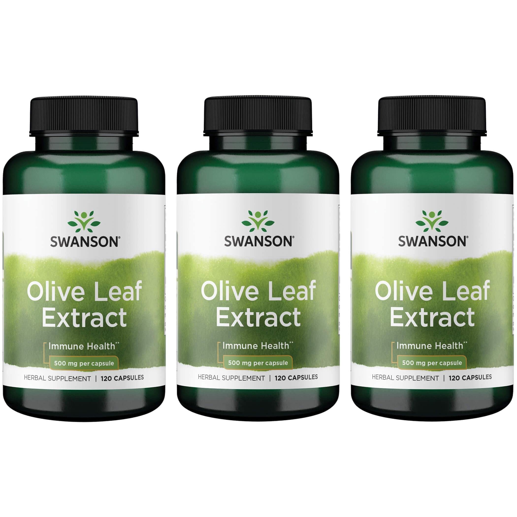 SwansonOlive Leaf Extract Capsules with 20% Oleuropein - (120 Capsules, 500mg Each) 3 Bottles