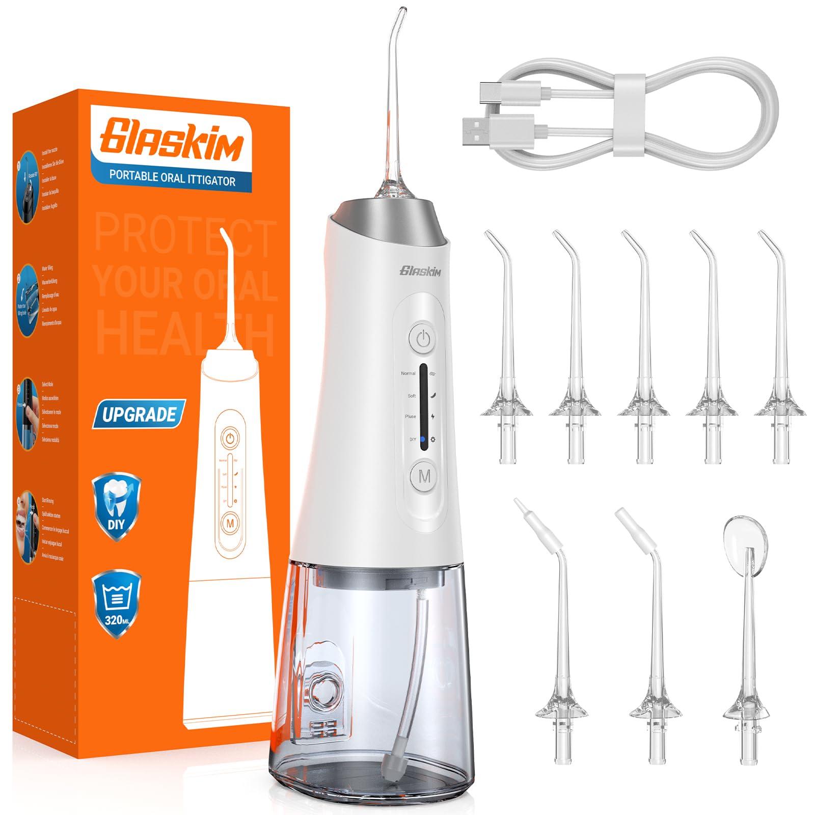 Glaskim C3, hydropulseur sans-fil, 4 modes, réservoir 320ml, IPX7 étanche