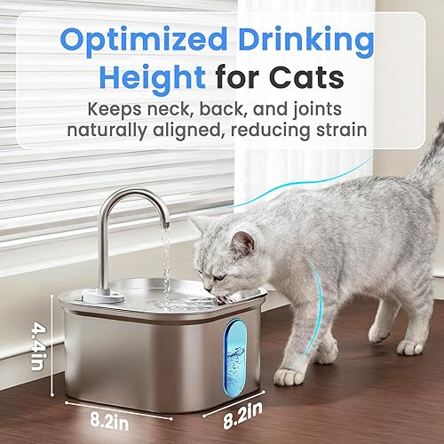 Miniatura 5 de Fuente de agua para gatos de acero inoxidable, dispensador de agua automático silencioso para perros, apagado automático seguro, fuente de agua