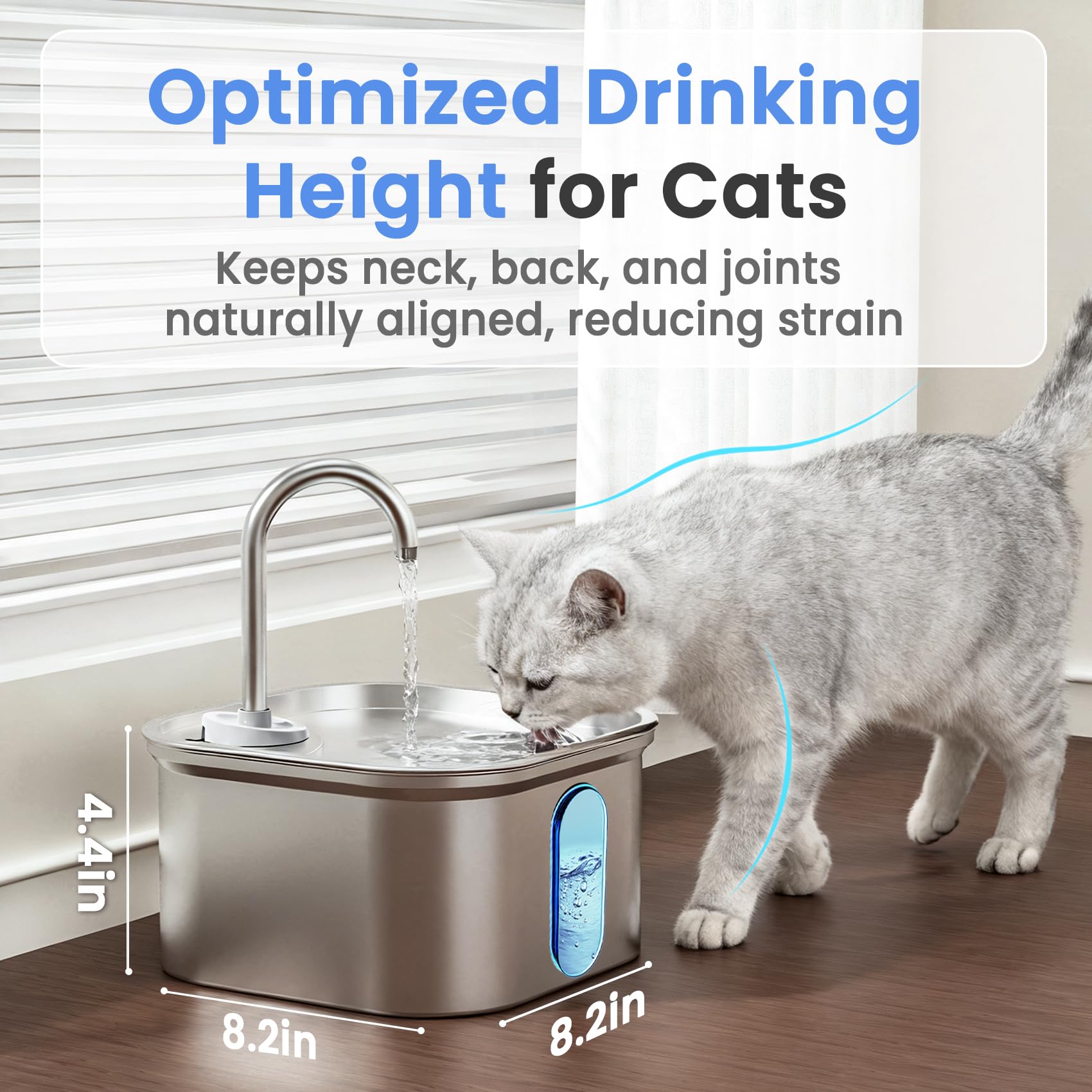 Fuente de Agua para Gatos, Acero Inoxidable, 3,2 L, dispensador de Agua automático silencioso para Perros, Apagado automático Seguro, Fuente de Agua Cuadrada Grande para Gatos de Interior