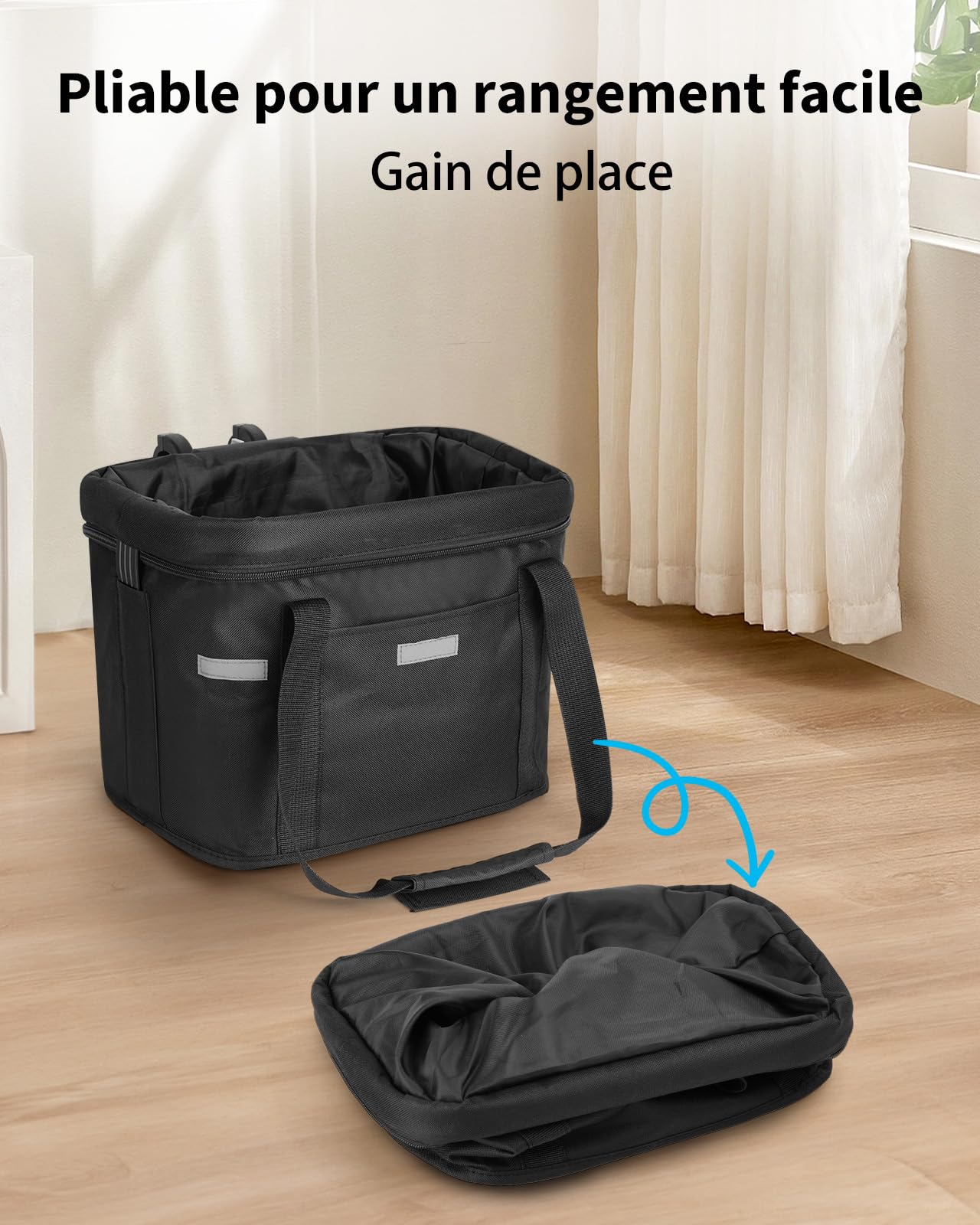 Panier Velo Avant, Panier Velo Chien Amovible Panier Polyvalent de Poignée de Bicyclette Panier à Vélo Avant Pliable pour VTT, Animaux de Compagnie, Shopping, Camping et Plein Air - Noir