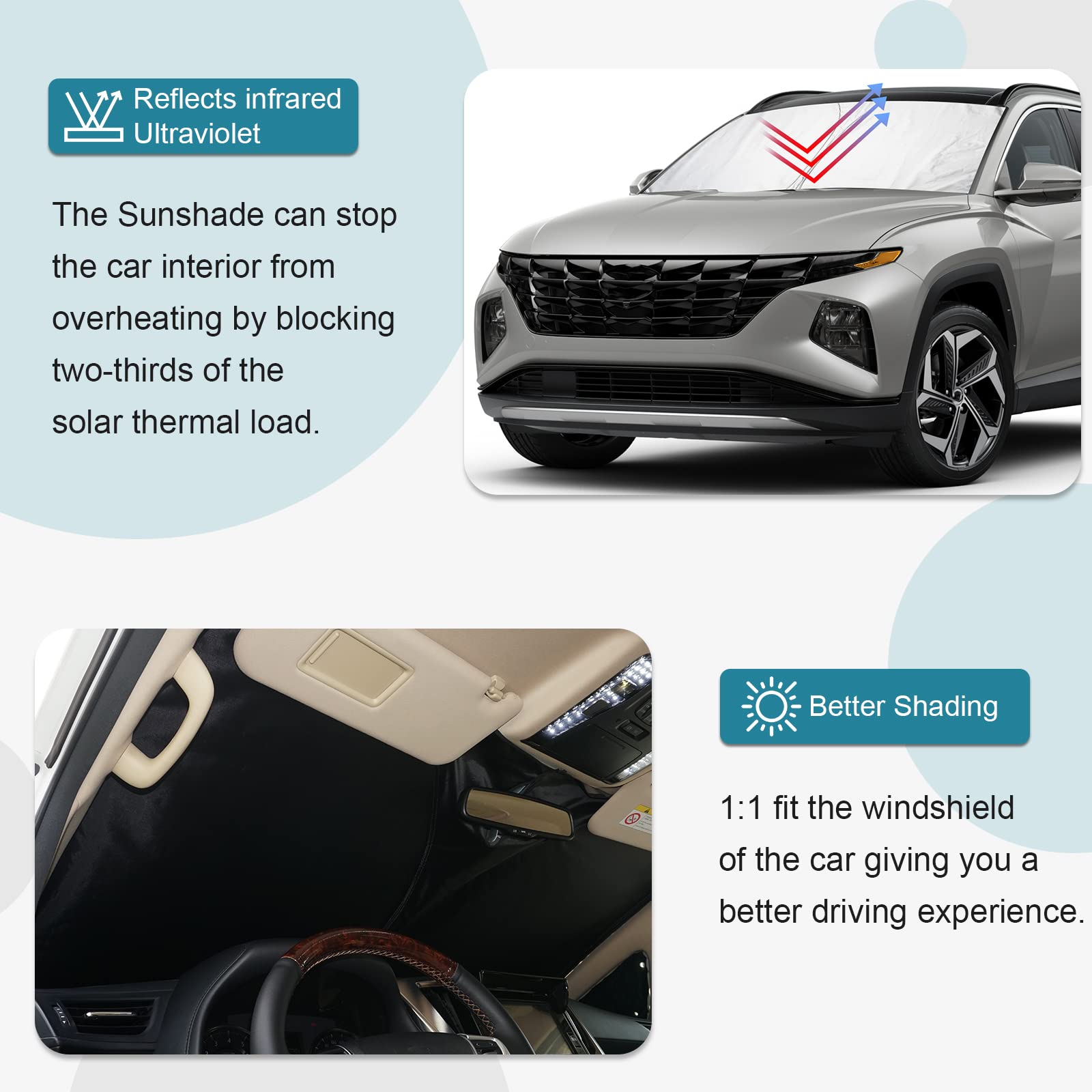 Autorder Parasole Ombrello Per Parabrezza Per Hyundai Tucson 2022-2025, Con 10 Stecche Rinforzate E Materiale Cristallo Di Ghiaccio