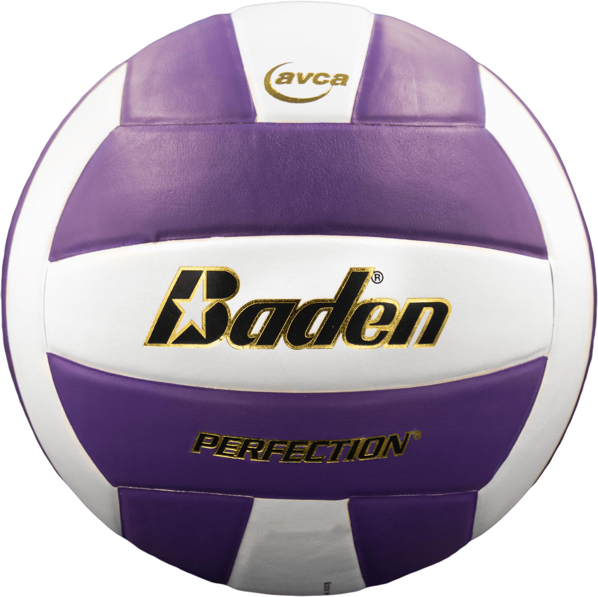 Baden | Perfection | Premium Leather | Indoor Official Game Volleyball | 13U to College | Official Size + Weight | Purple/White | AVCA Approved