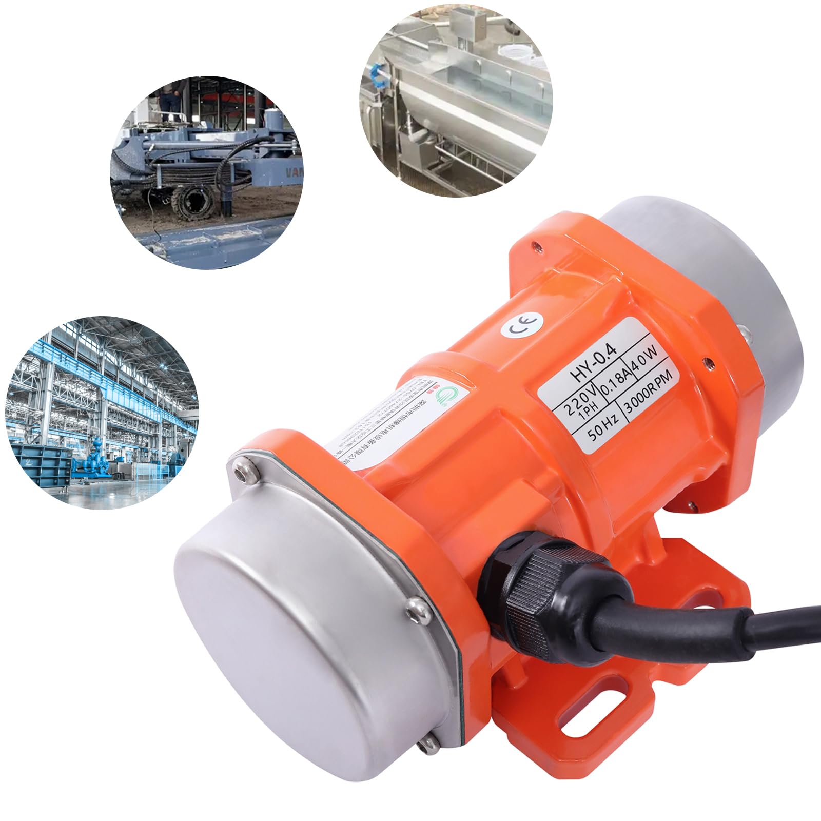 Motore vibrante da 40 W, 220 V, in lega di alluminio, con guarnizione impermeabile e guaina del cavo di alimentazione, 3000 rpm, arancione, 14,7 x 11 x 7,2 cm