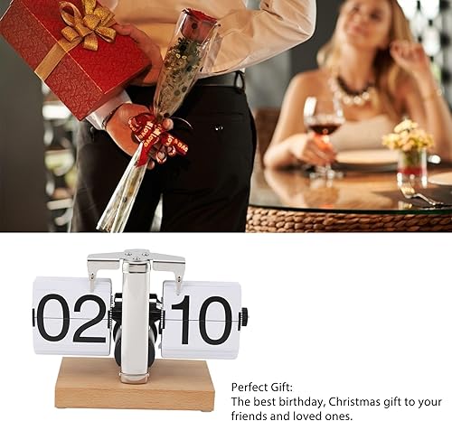 Miniatura 6 de Vintage Retro Desk Flip Clock, White, 24 - Hour - Mechanical Battery Powered, Stainless Steel and Wood Base, Ideal for Home and Office