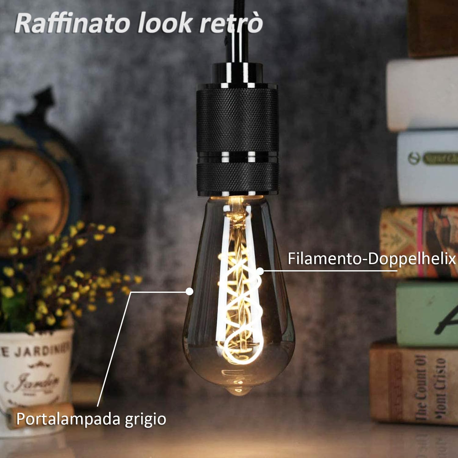 Lampadina Vintage E27, Lampadine e27 luce calda dimmerabile ST64 6W E27 Lampadina LED Edison Vintage ideale per l'illuminazione nostalgica e retrò nel bar di casa, vetro grigio - 6 pezzi(3PBT2)
