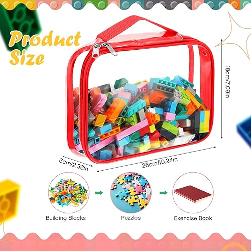 Miniatura 9 de Sanwuta Paquete de 3 bolsas de almacenamiento de juguetes con cremallera, bolsas organizadoras de PVC transparente, bolsas de juguetes impermeables