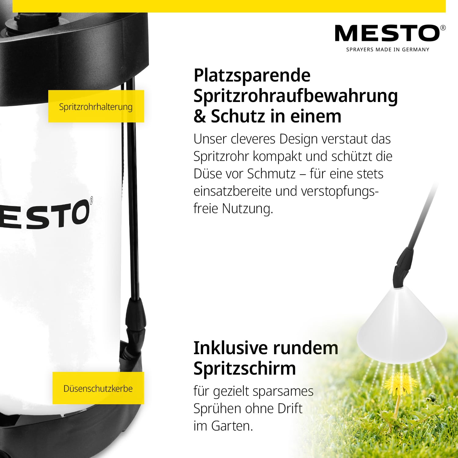 MESTO Flori Organic Pulvérisateur à pression 5 l avec tube d'extension MESTO de 45 cm | Pulvérisateur 3 bar | Vaporisateur de jardin | Vaporisateur à pompe pour la protection des plantes à acide