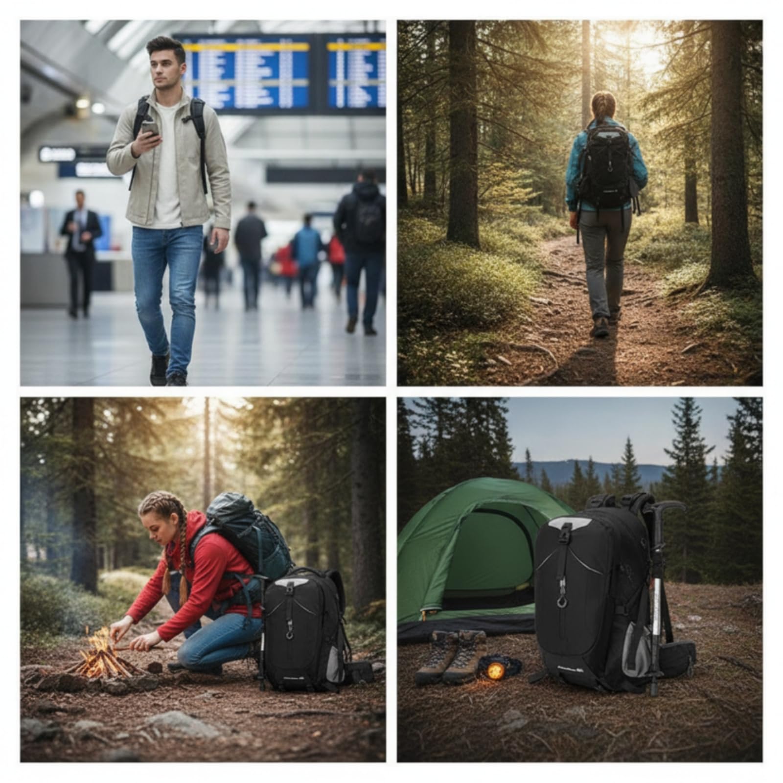Sac d'alpinisme Ergonomique Sac Randonnée Réglable pour Camping, Déplacement, Array, 攀峰黑色, 40L