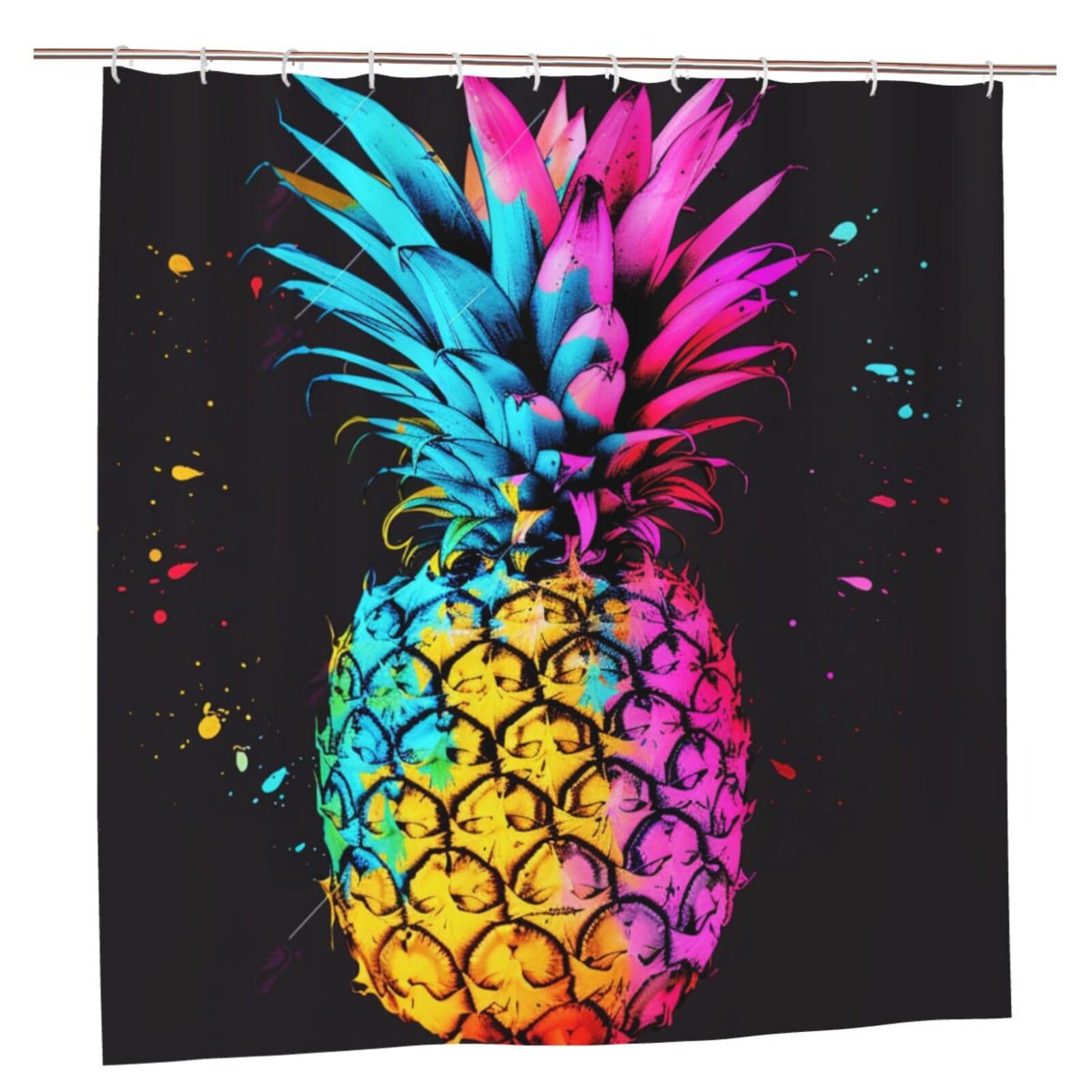 BWWHCCTI colorful Pineapple Printed Shower Curtain With 12 Plastic Hooks Opaque Quick Drying Waterproof Shower Curtains Sets For Bathroom 183x183 CM