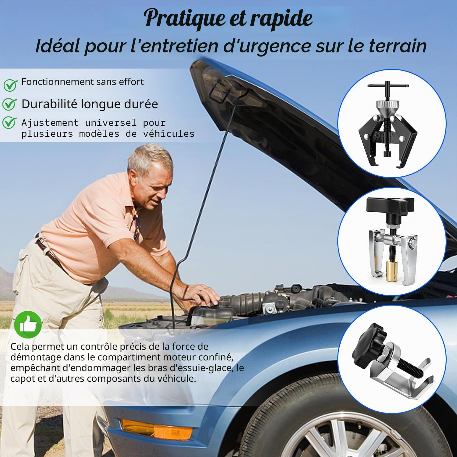 Extracteur Essuie Glace Extracteur de Roulement Arrache Moyeu Set 4 Pièces | Plage Ajustable, Ouverture Max 40mm, Entretien Automobile, Accessoires Atelier, Démontage Mécanique
