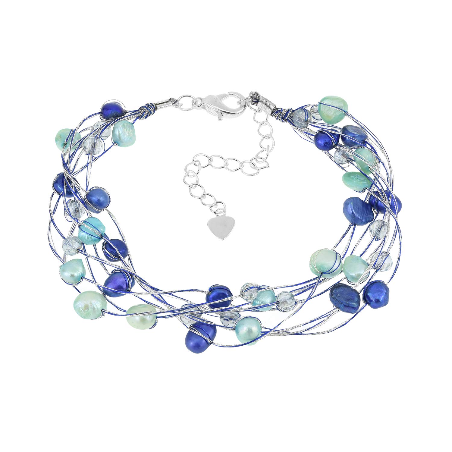 AeraVida Elegant Blue Layers Cultured Freshwater Pearl Multi Strand Bracelet | Bracelet with Pearls for Women | Pearl Jewelry | Blue Pearl Bracelet |