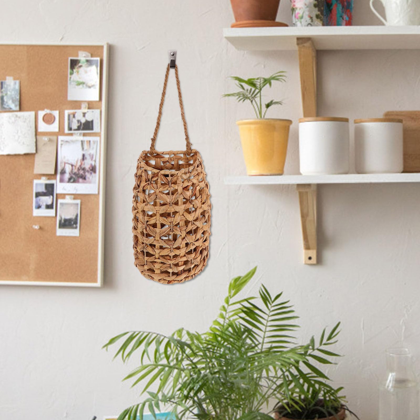 Alipis Cesta Colgante Tejida de Hierba de Calabaza Ligera y Portátil para Almacenamiento en Cocina y Decoración de Pared Estilo Nórdico Elegante