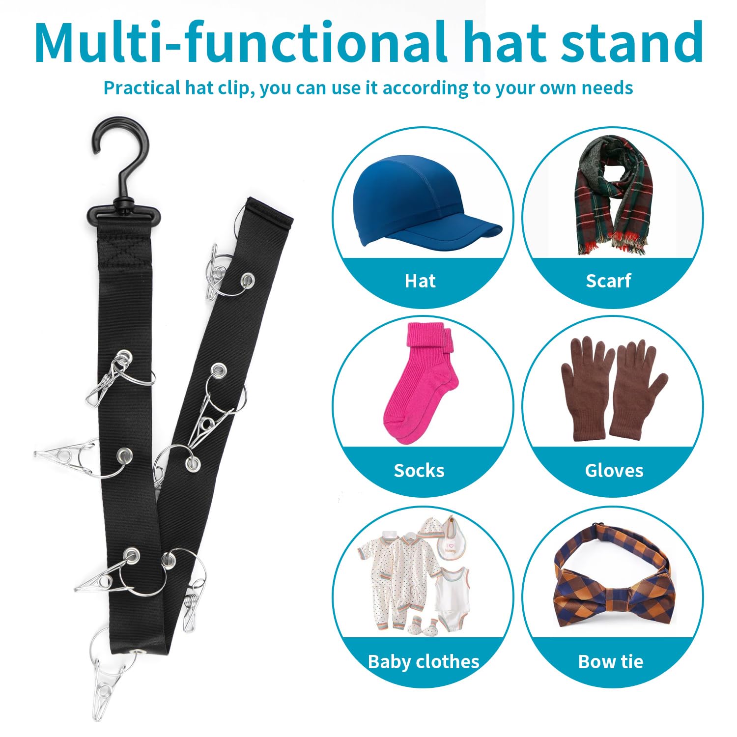 Colgador Gorras Organizador Almacenamiento Sombrero 2 Piezas Ganchos Colgar Bufanda Ropa Toallas Corbatas Negro