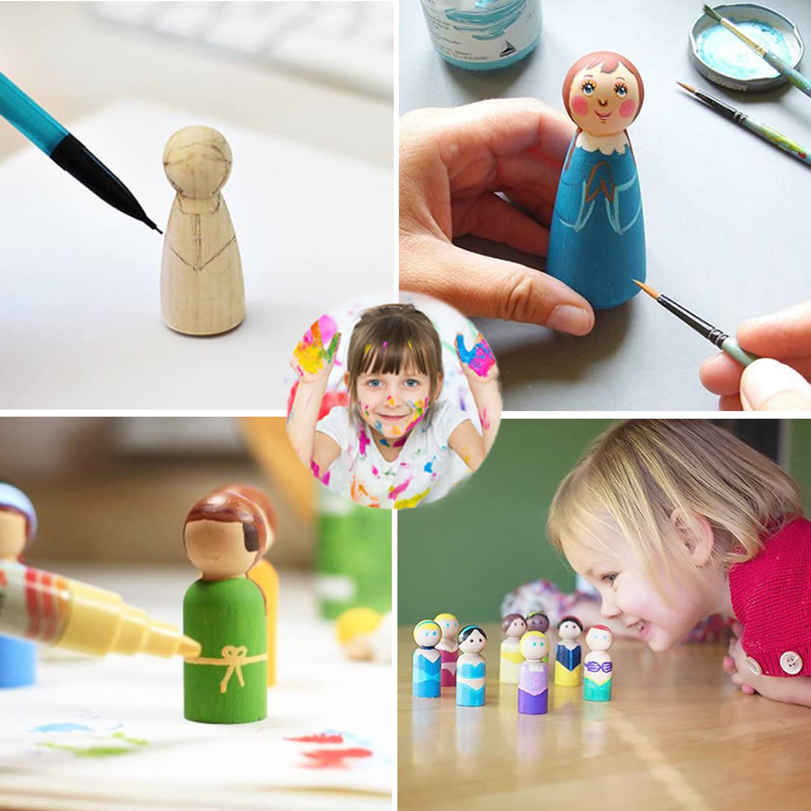 Snapklik.com : 50pcs Unfinished Wooden Peg Dolls, Wooden Family Figures ...