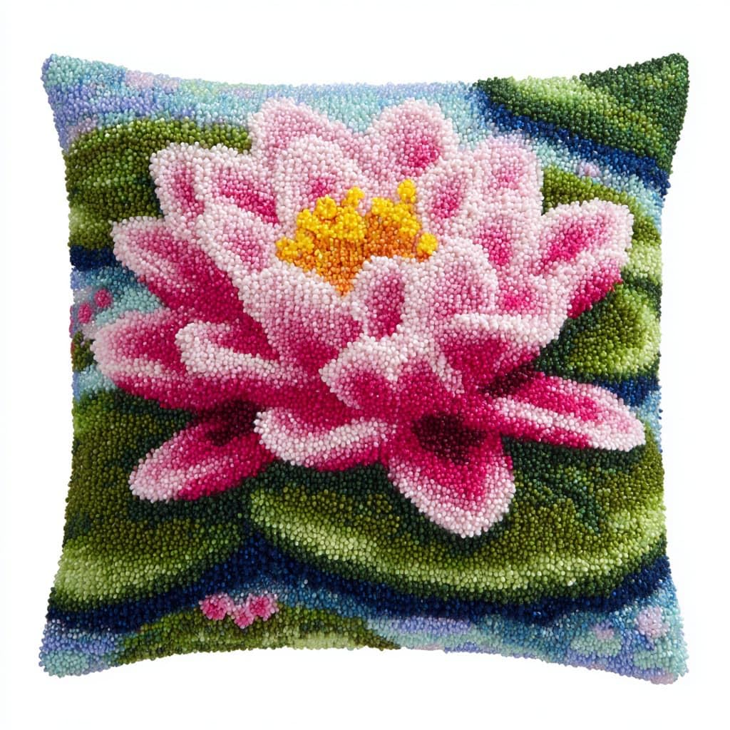 WallustrioaW Latch Hook Cushion Kits,Lotus Flowers