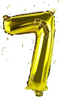 Gold Number “7”Balloons 16 Inch, Mylar Foil Custom Single Letter, Hanging, Reusable for girls boys adults Birthday,Surprise,Wedding, Celebration, Sports Party Event Decoration Supplies