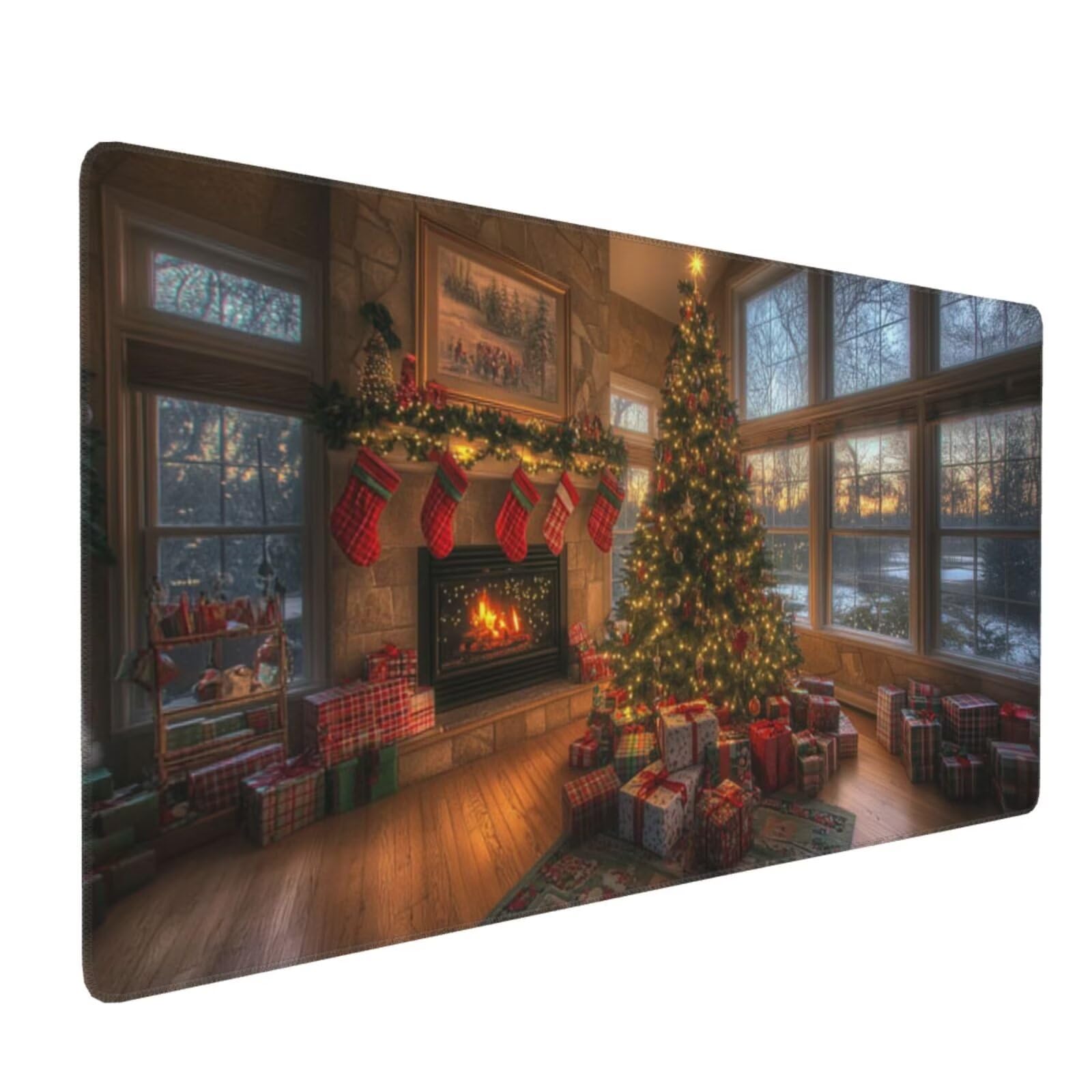 Świąteczna podkładka pod mysz XXL 1400 x 600 mm, antypoślizgowa podkładka pod mysz do gier z zamykaną krawędzią, wodoodporna duża podkładka pod mysz odpowiednia do domu i pokoju zabaw (choinka) 2S