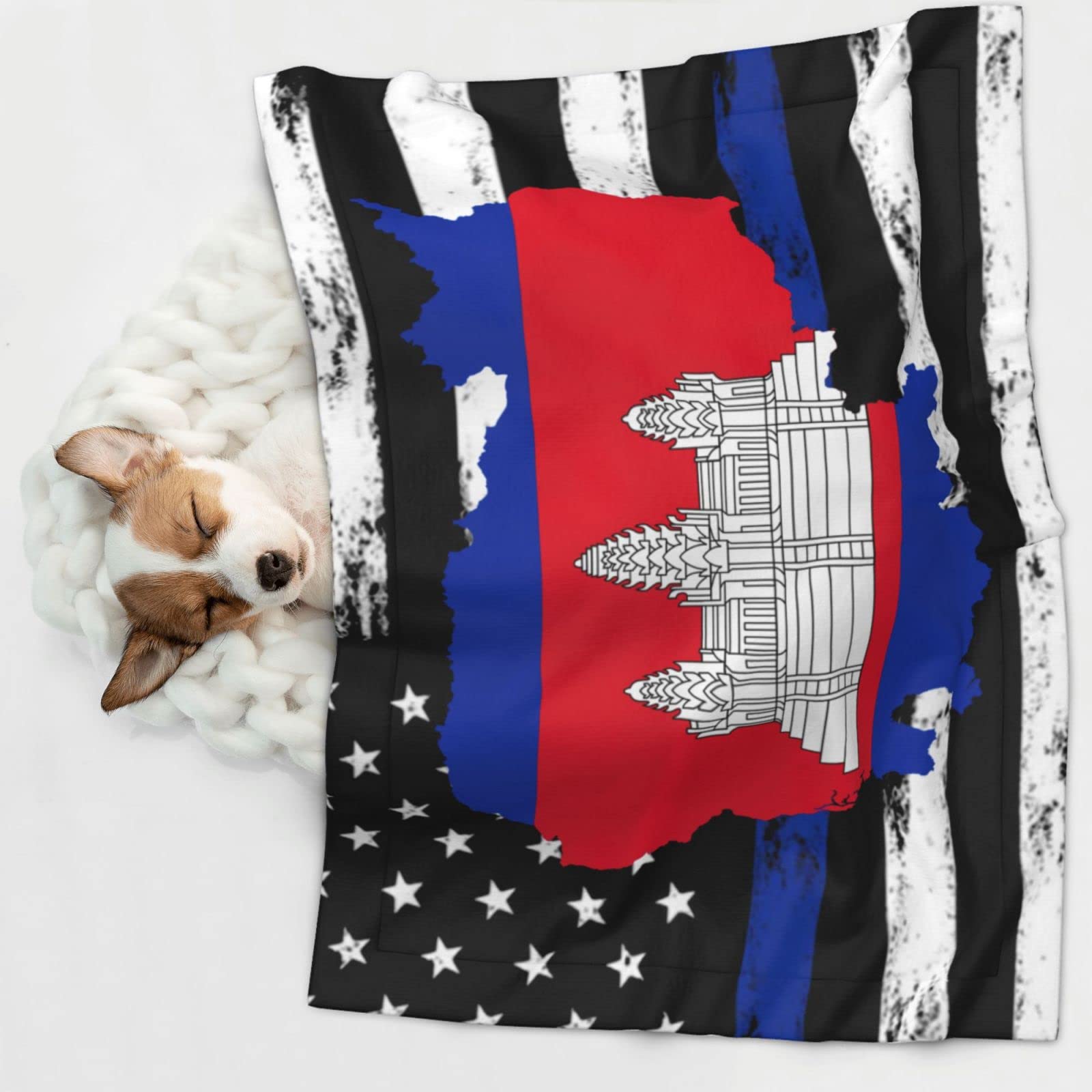 Flag Map of Cambodia Soft and Cozy Pet Blanket for Dogs and Cats - Versatile and Comfortable Medium