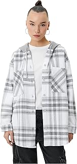 KOTON womens Plaid Oversized Hooded Double Fabric Pockets Shirt