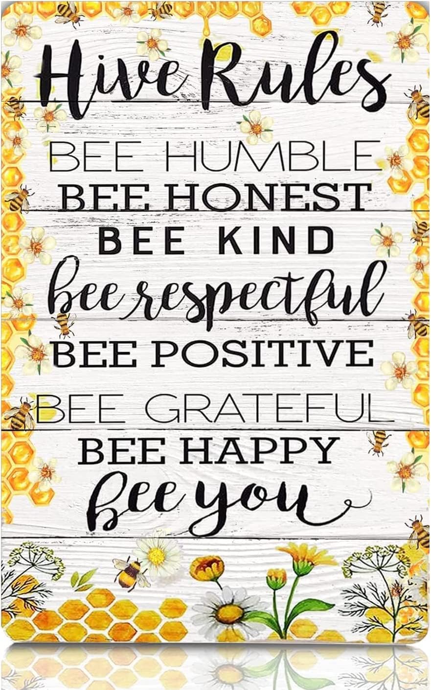 Fjqwklf Tin Sign22 Bee Garden Decor - Farm Hive-Themed Tin Signs - Inspirational Bumble Bee Wall Art For Kitchen Or Classroom - 'Bee Humble, Bee Honest, Bee Kind' - Ideal Honey Bee Decorations For Home 12X16 Inch