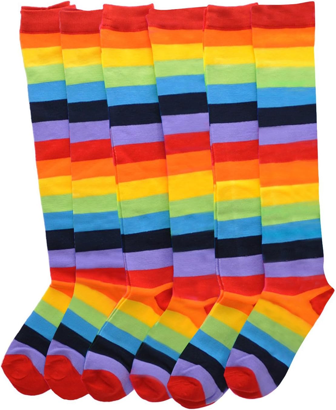 Angelina Rainbow Striped Knee High Socks, #2540 6-Pair Lady's #2540_9-11 Lady's One Size