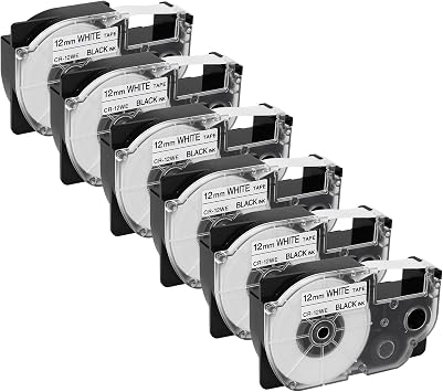 Replacement for Casio XR-12WE 12mm 1/2" Black on White Label Maker Tape