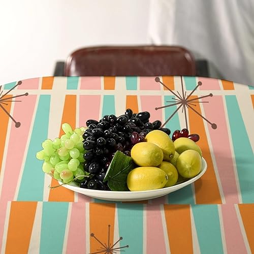 Miniatura 3 de Mantel moderno de mediados de siglo, moderno, naranja, azul, rosa, geométrico de los años 50, con patrón atómico, bohemio, para vacaciones, hogar