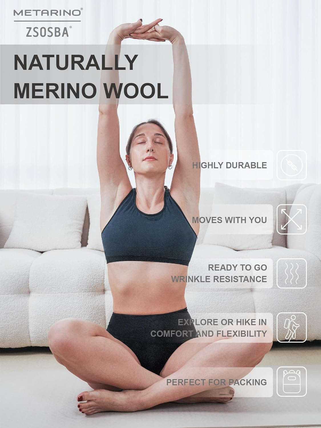 METARINO Women's Underwear High Waisted Ladies Panties Merino Wool Sports Active Briefs 3 Pack - Image 3