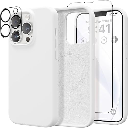 Miniatura 220 de GONEZ Funda de silicona para iPhone 14 Pro Max, compatible con MagSafe, con protector de pantalla + protector de lente de cámara, silicona líquida a