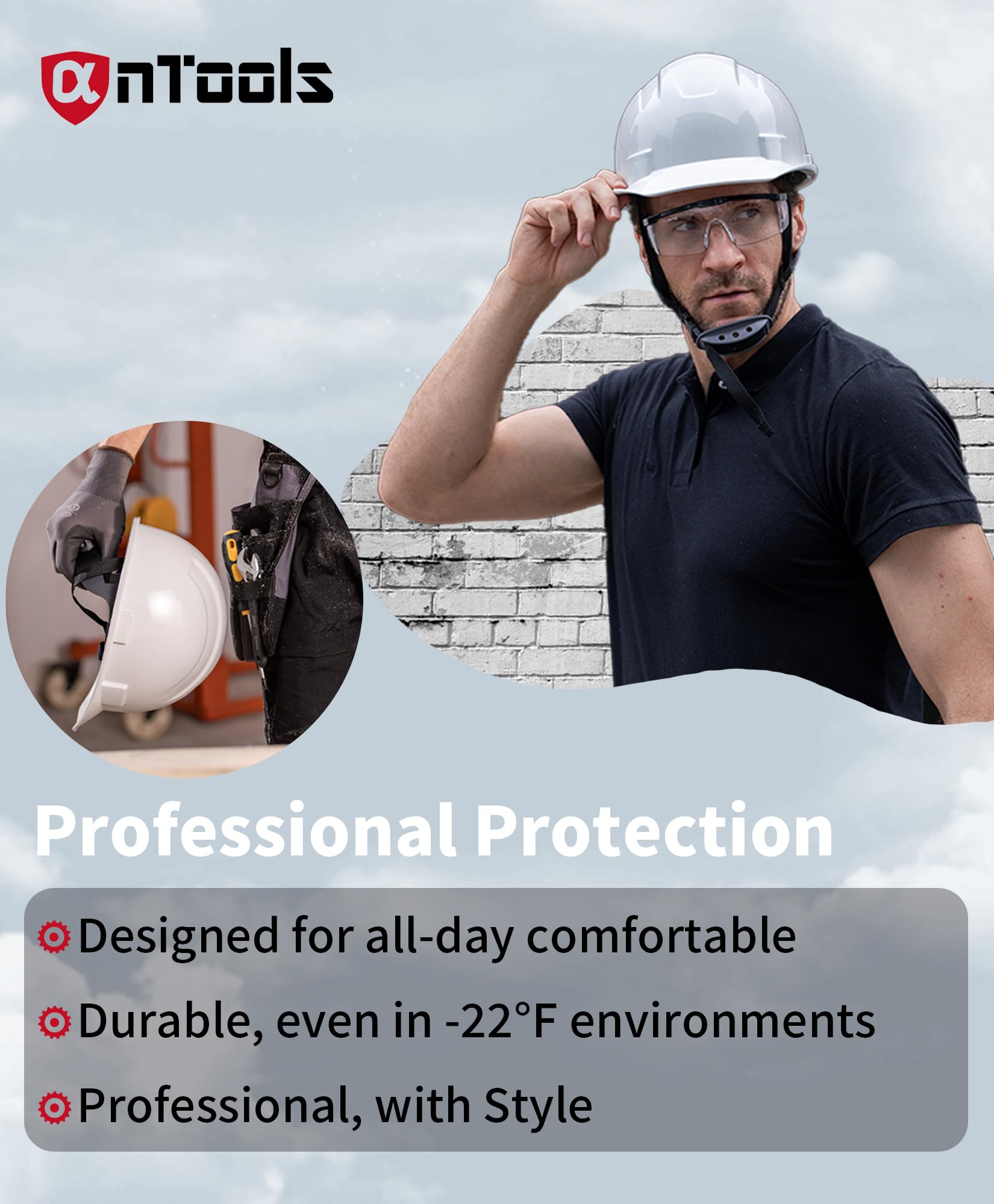 AnTools White Cap Style Hard Hat, OSHA Construction Work
