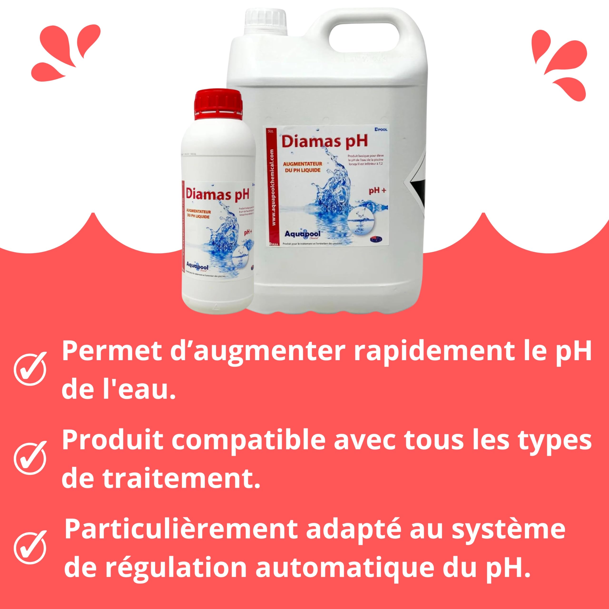 Ph Plus Piscine – Traitement Ph pour Piscine/Ph+ Liquide 1L et 5L– Permet d’Augmenter Rapidement Le Ph de l’Eau (5L)