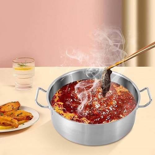 Miniatura 3 de LYNICESHOP Olla grande de acero inoxidable, 11 cuartos de galón con tapa de vidrio, utensilios de cocina de inducción resistentes