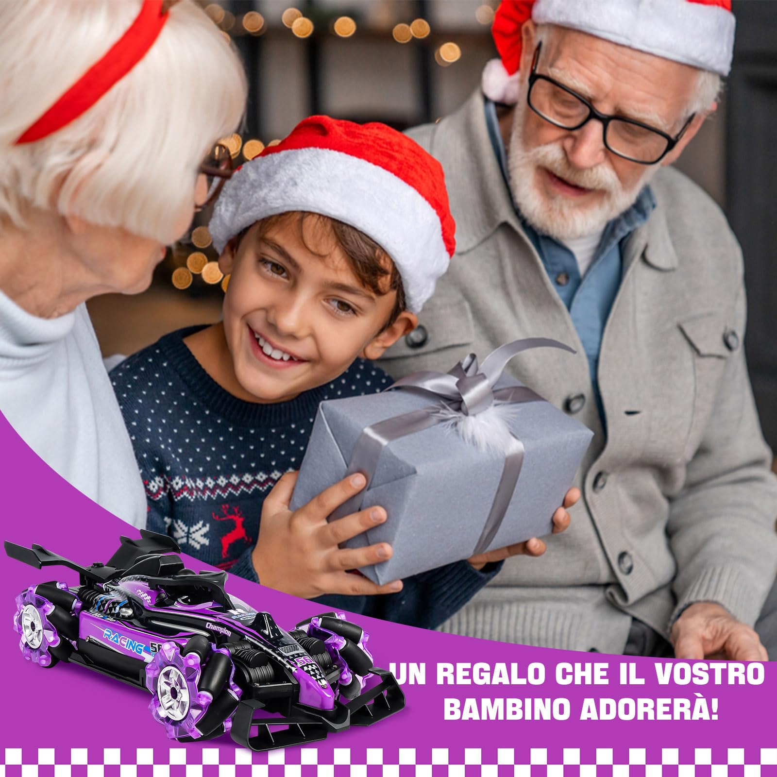Joellfuner Macchina Telecomandata, Macchina Radiocomandata a 14 Canali a Doppio Getto, RC Car da 25Km/h con Luci e Musica, Regalo per Adulti o bambini di età superiore ai 3 anni (Viola)