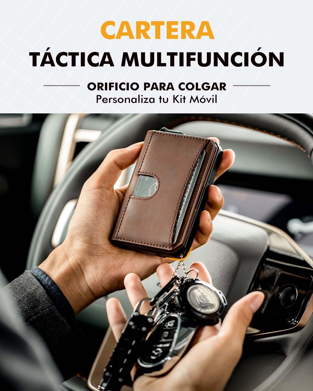 Carteras para Hombre con Protección RFID, Cartera Pop-Up Pequeña para 8–11 Tarjetas, Tarjetero Delgado para Hombre con Clip para Dinero, Ventana ID y Orificio para Llavero (Marrón)