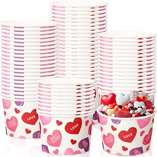 Potchen 50 Pack 9 oz Valentine's Day Soup Bowls Disposable Conversation Heart Paper Cups Dessert Bowls Valentines Snack Cups for Hot or Cold Food Anniversary Wedding Bridal Shower Party Supplies