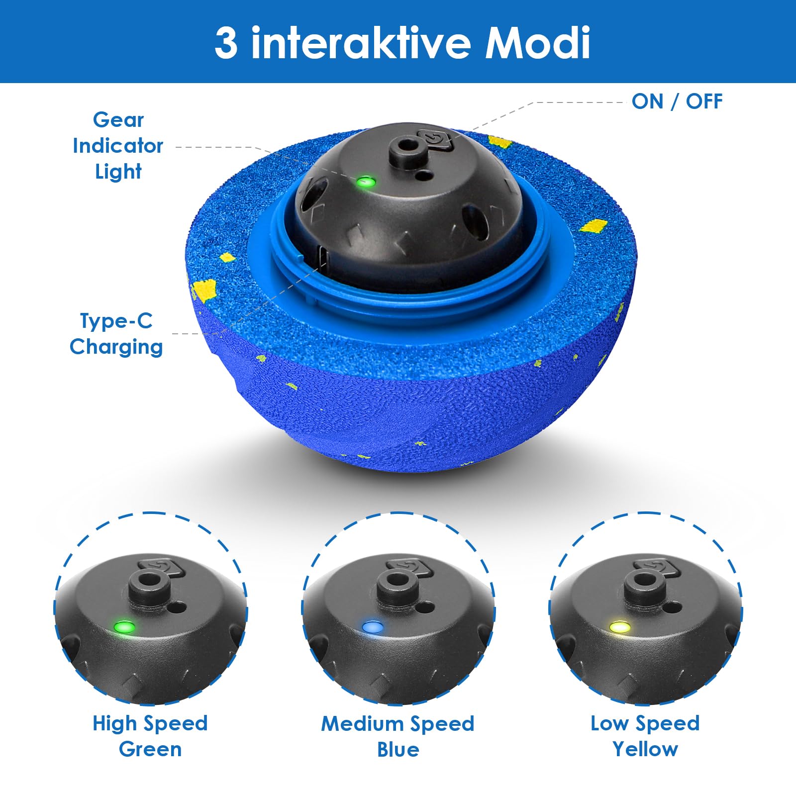 VNAKIO Balle interactive pour chien - Jouet intelligent pour chien - Avec 3 modes de jeu - Cadeau d'anniversaire - Rechargeable par USB - Bleu