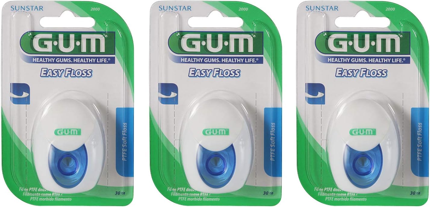 Gum Easy Floss PTFE Waxed Dental Floss 30m, pack of 3 (3x 30m)