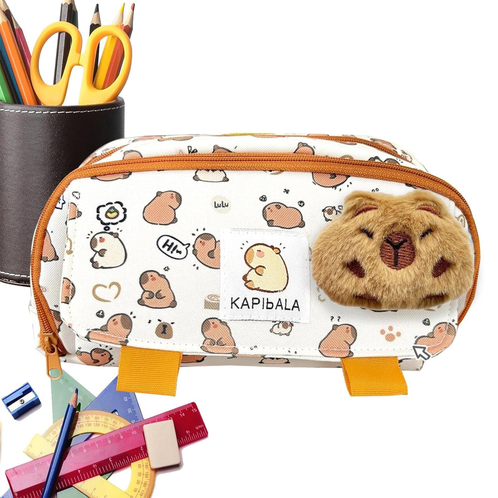 KSVFTB Capybara Pencil Case, Capybara Stationery with Compartments, Comes with Brooch Pendant