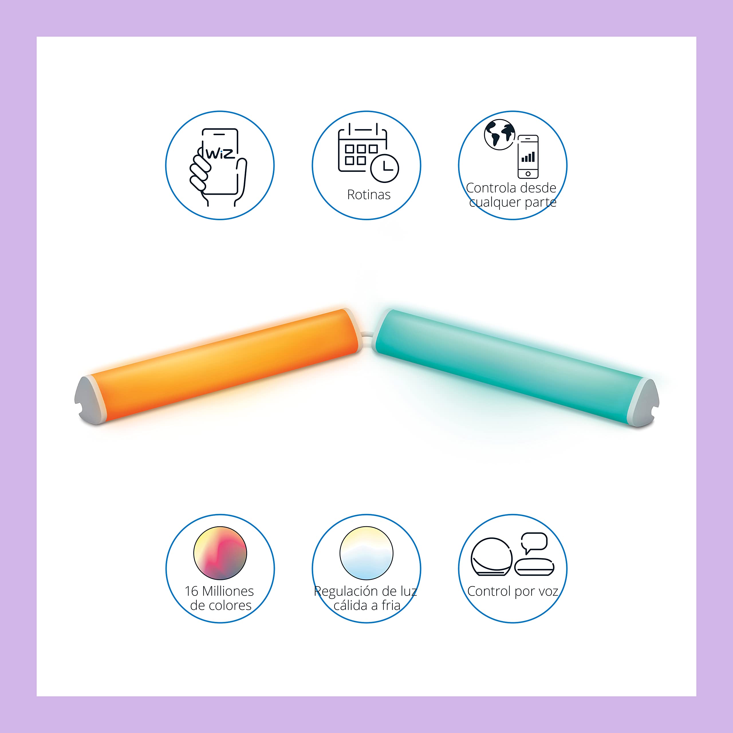 WiZ - Set de 2 Barras de luz led blanca y color Wi-Fi Plug & Play, con tecnología SpaceSense y compatible con Alexa y Google Home
