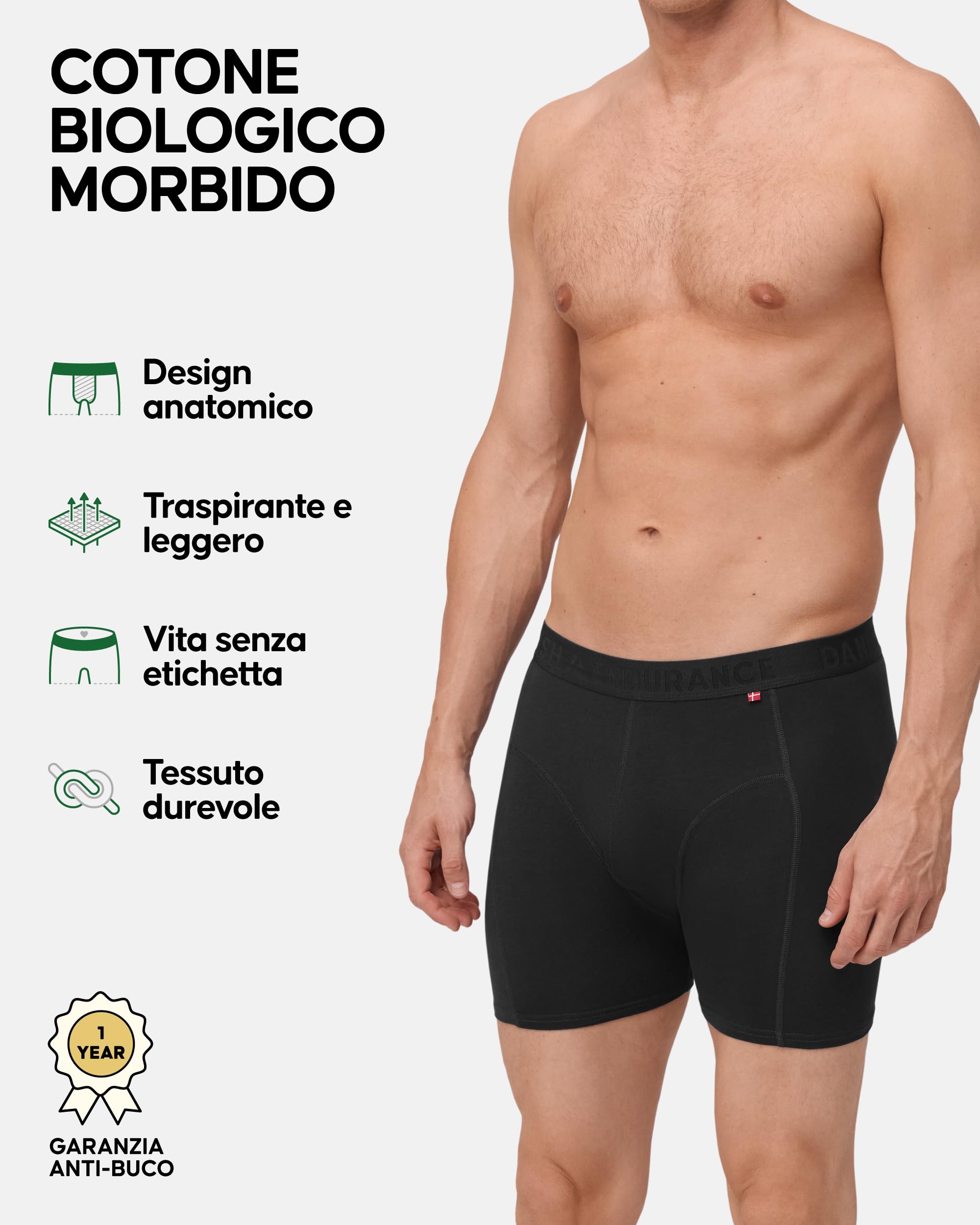 DANISH ENDURANCE Boxer Uomo Cotone Biologico 100%, Mutande Uomo Morbide e Traspiranti, Senza Etichetta, 3 o 6 Paia