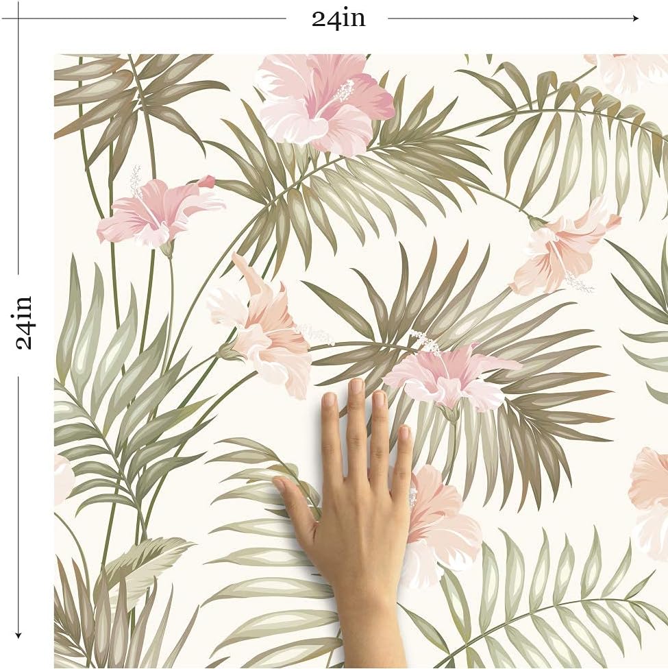 Walls By Me Peel and Stick Natural Botanical Floral Removable Wallpaper 3803-2ft x 10.5ft (61x320cm)