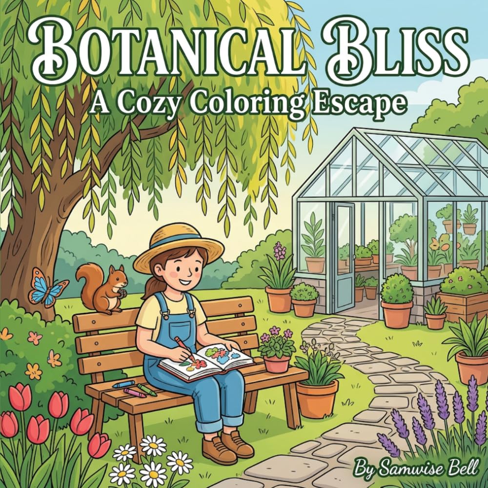 Botanical Bliss: A Cute and Cozy Coloring Natural Escape to Relax, Unwind, and De-stress: 65 Peaceful Scenes of Gardens, Greenhouses & Nature Nooks for Stress Relief and Mindfulness