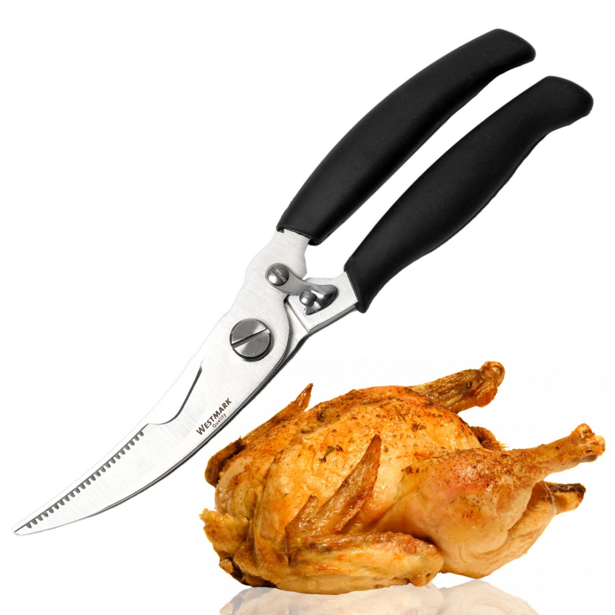 Westmark Set de Acero Inoxidable para Aves, 1x Tijeras para Aves, 1 x exprimidor para Asar & Hilo de Cocina 60m, para Catering o en casa (Negro/ 3 Piezas)