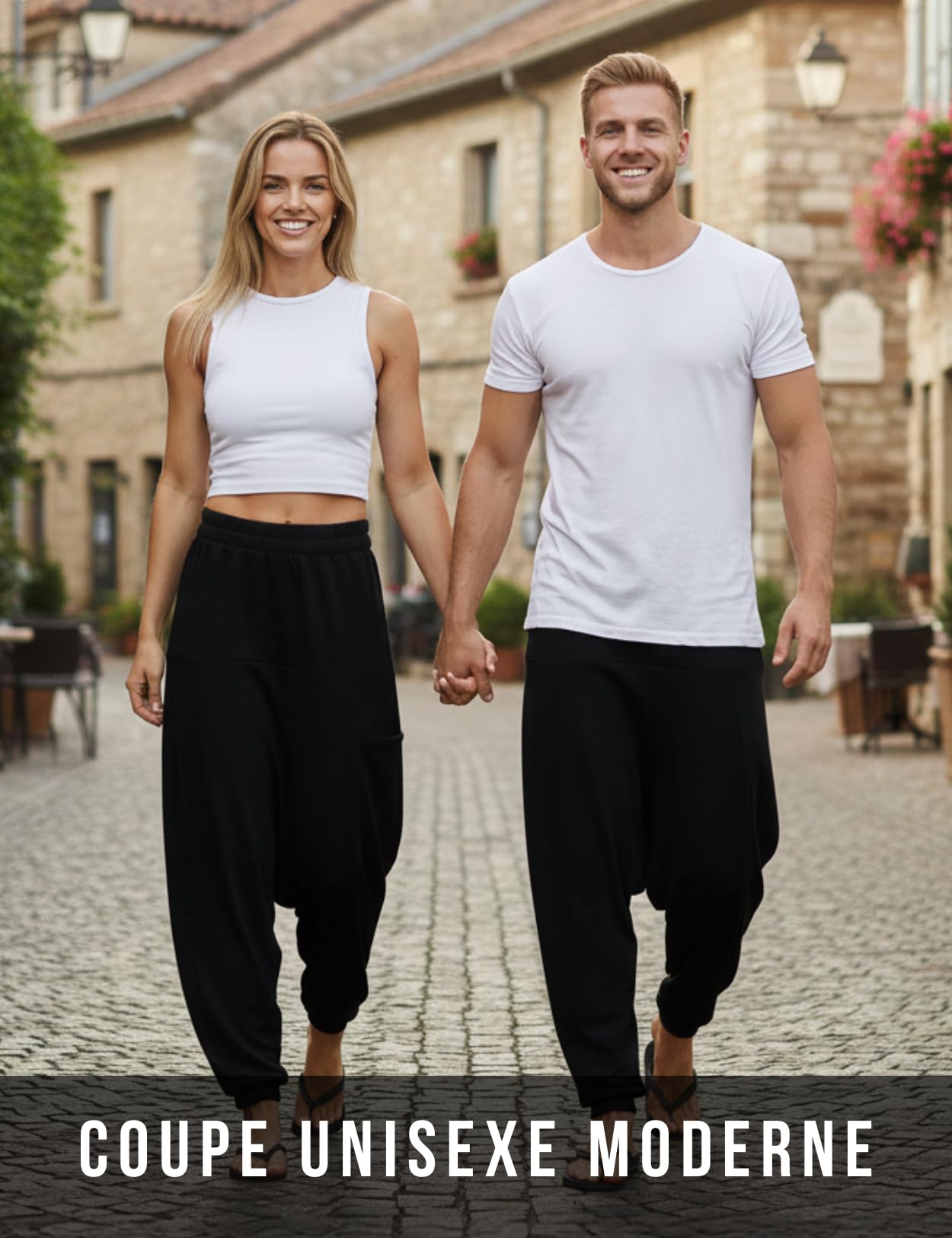 PANASIAM Sarouel Femme & Homme - Pantalon de Yoga Chaud Unisexe | Forte teneur en coton, entrejambe bas, taille élastique, matière sweat douce, pantalon d'hiver pour les journées fraîches