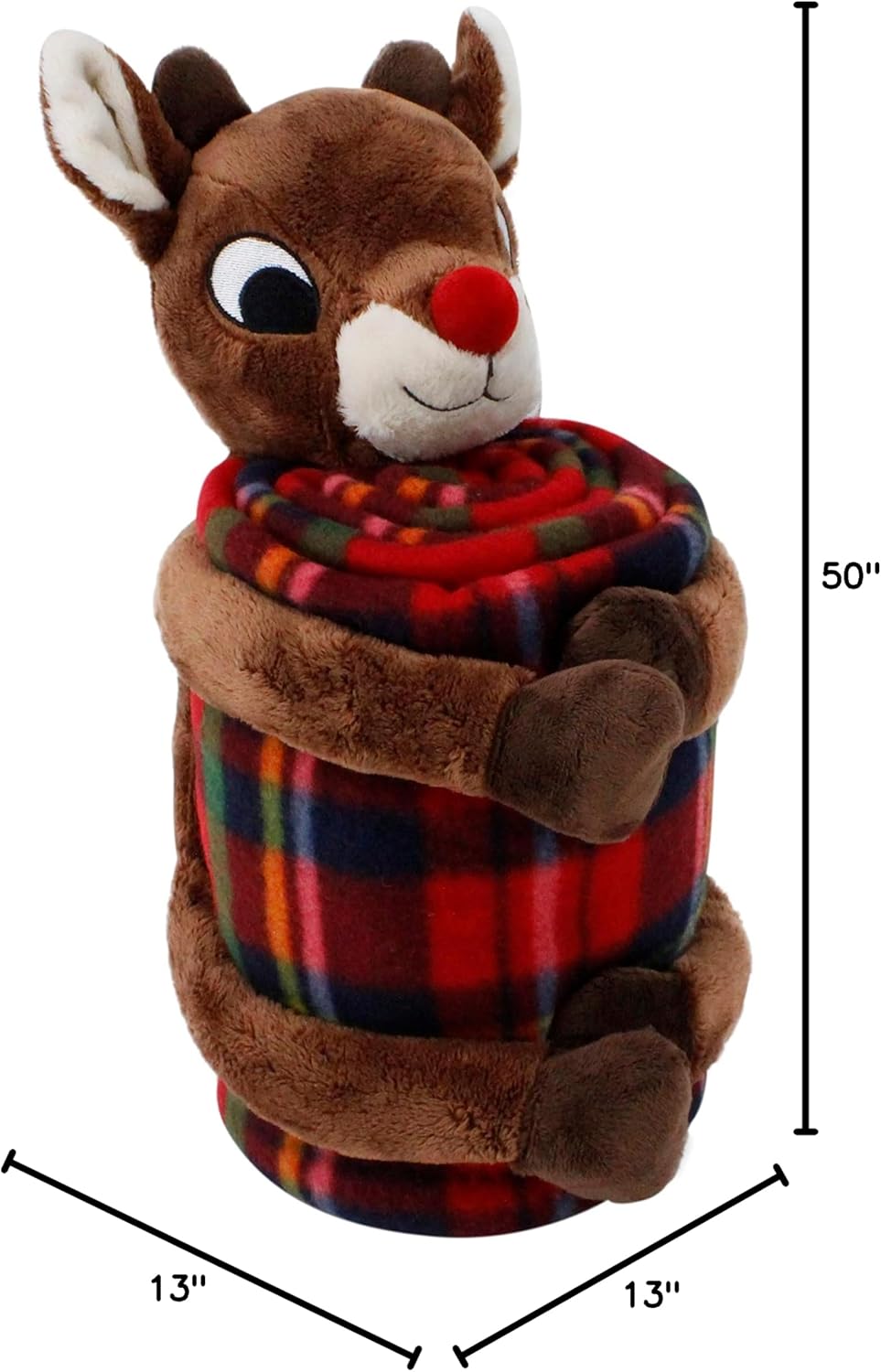 Rudolph The Red-Nosed Reindeer | 13" Holiday Rudolph with 50" x 60" Blanket | Officially Licensed Collectible Plush and Throw Bundle Brown
