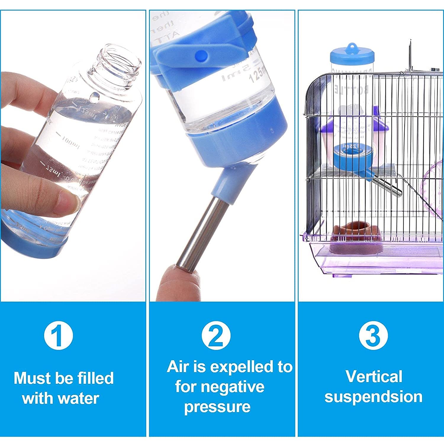Pets Wizard - Leak Proof Cage Attachment Water Bottle Cum Feeder for Hamster/Guinea Pig/Rabbit/Mice, Multicolour (80 ML) 4